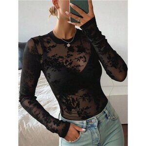 Lace Sheer Long Sleeve T-Shirt